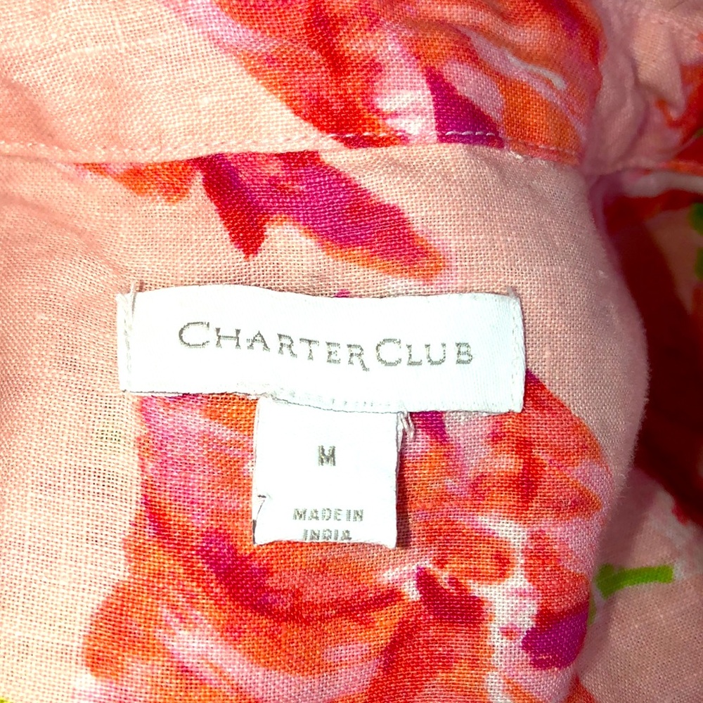 Charter Club Linen Pink Floral Print Button Down Blouse Spring Summer - Picture 4 of 8